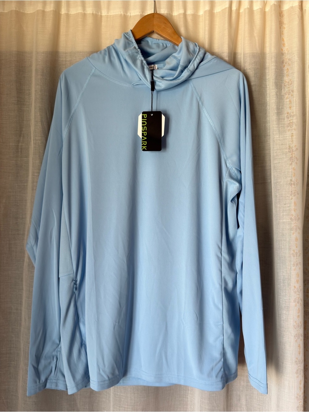 PINSPARK UPF 50+ Sun Protection Hoodie with Face Gaiter Light Blue Men's Size L